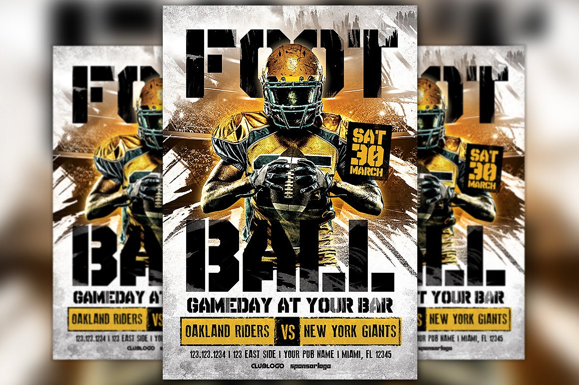 美国橄榄球比赛日传单模板 American Football Game Day Flyer插图