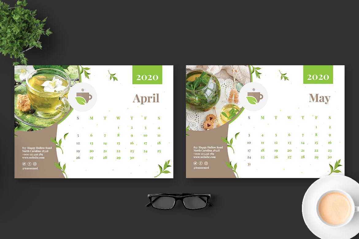 茶文化茶叶品牌定制2020年活页台历表设计模板 2020 Tea Herbal Green Calendar Pro插图(3)