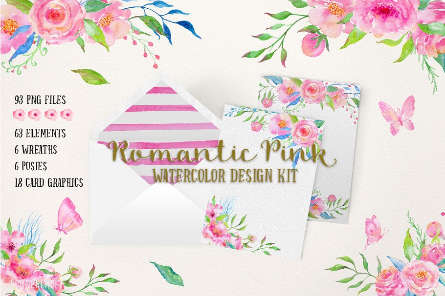 浪漫粉色水彩设计套装 Design Kit Romantic Pink Watercolor插图