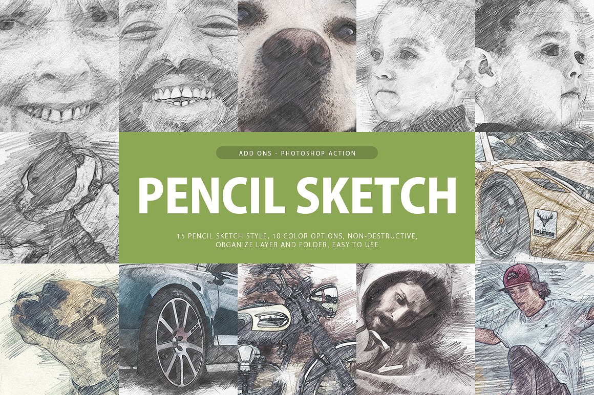高品质铅笔素描效果的PS动作 Pencil Sketch Photoshop Action [atn]插图