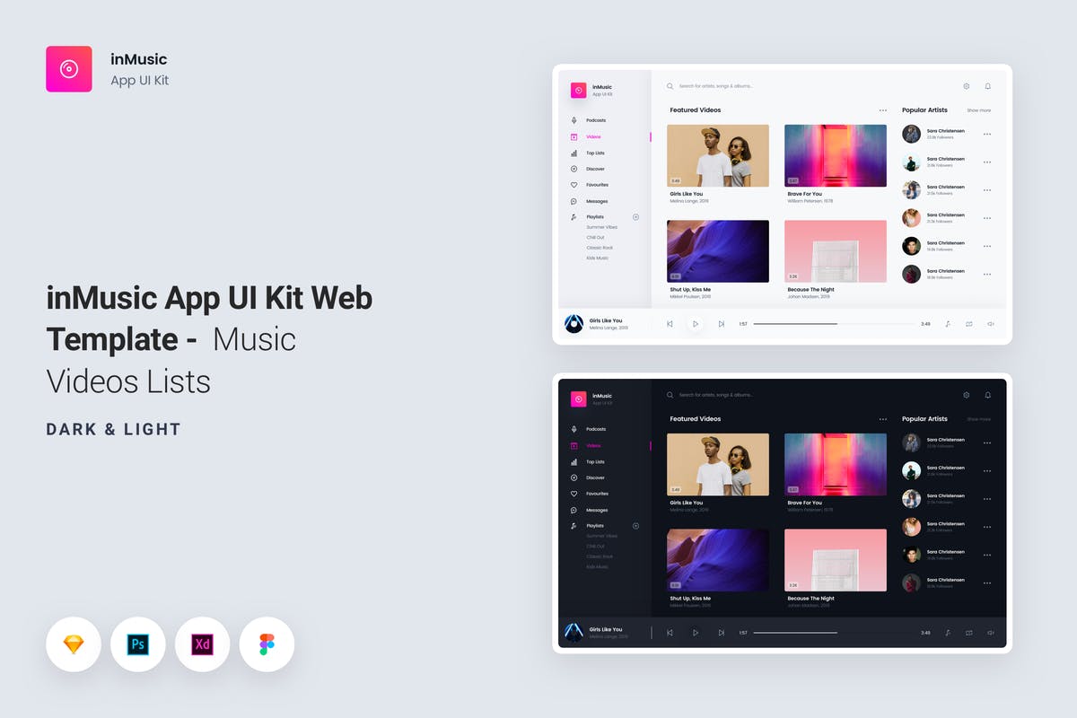 音乐网站在线音乐视频列表UI模板 inMusic App UI Kit Web Template – Music Videos插图