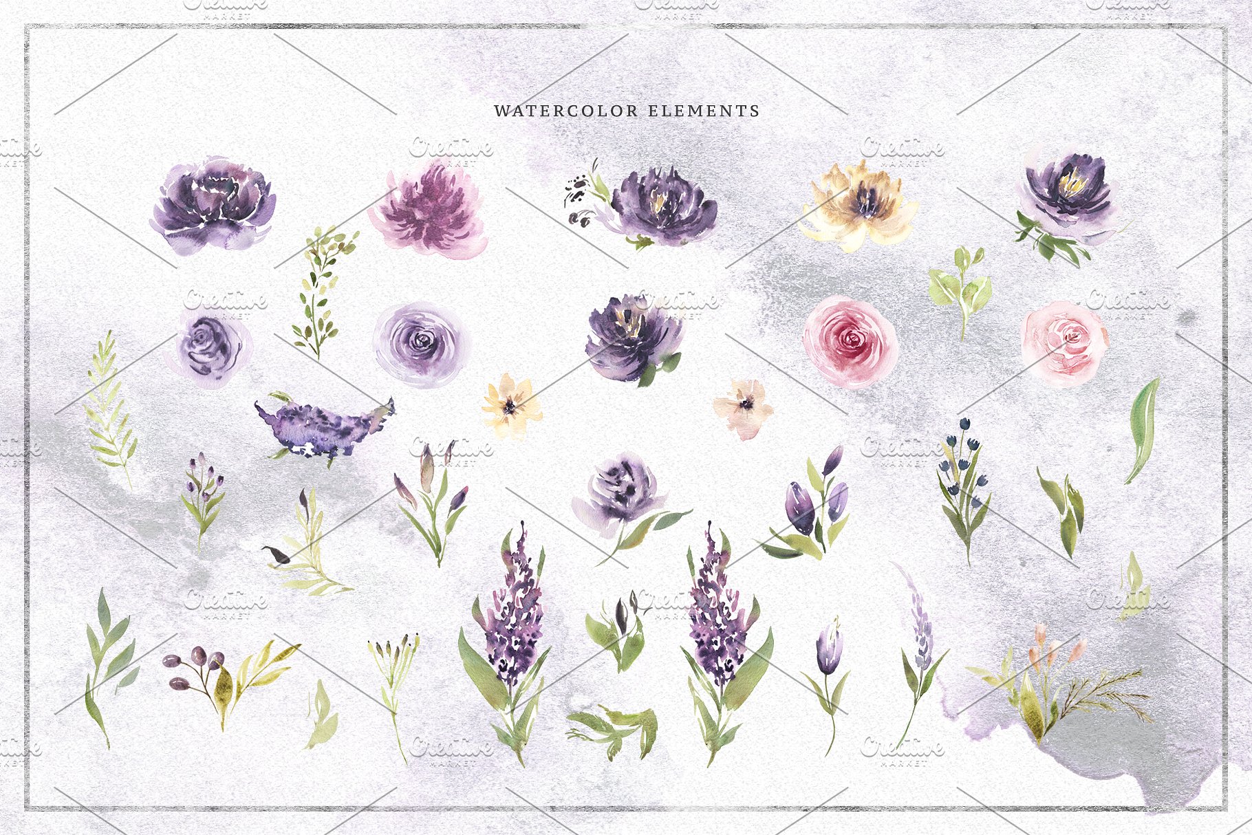 紫罗兰花束与独角兽水彩剪贴画 Violet Bouquets & Unicorns插图(3)