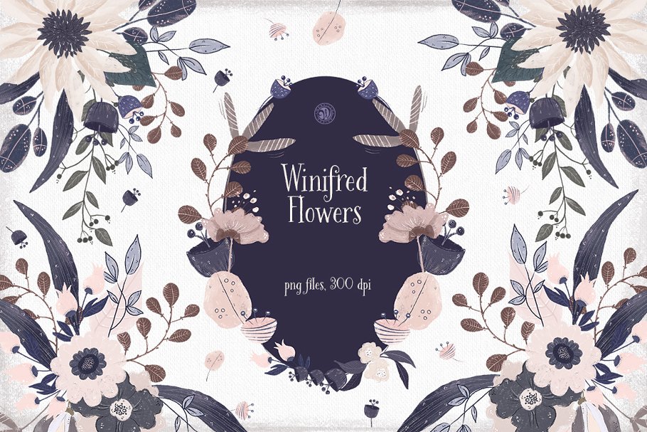 高清手绘水彩花卉剪贴画素材 Winifred Flowers插图