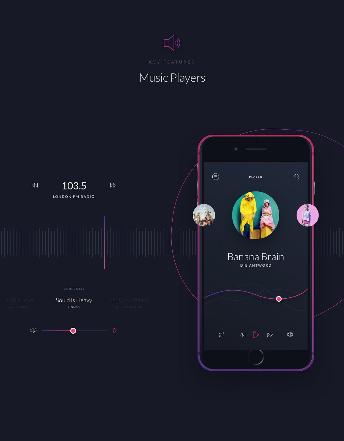 酷黑风格音乐应用设计 UI 套件 Music UI/UX Mobile App Kit插图(6)
