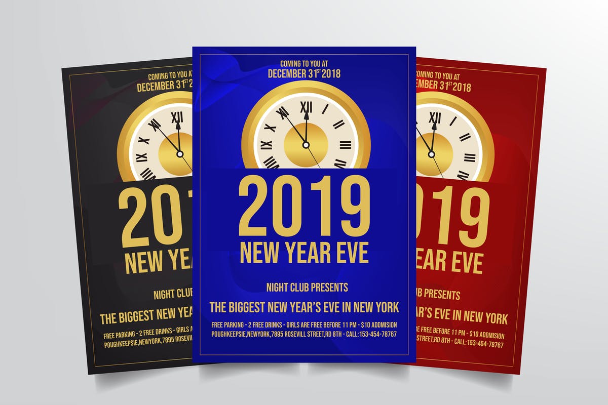 新年跨年晚会年会海报设计模板素材v1 New Years Eve Flyer Template Vol. 1插图