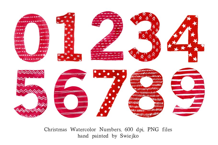 圣诞节主题水彩艺术数字插画素材 Christmas Watercolor Numbers插图(2)