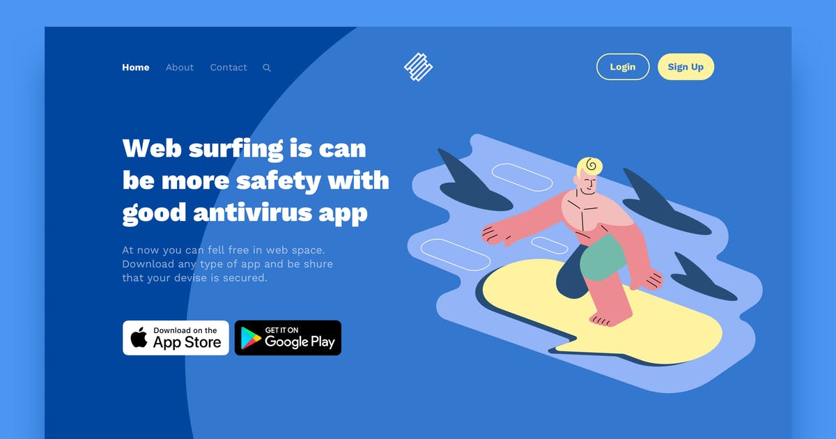 网站着陆页设计冲浪运动手绘插画模板 Surfing Landing Page Illustrations插图