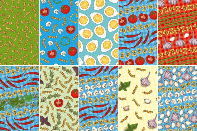 美味食物手绘图案无缝纹理合集 Food Seamless Patterns Collection插图(2)