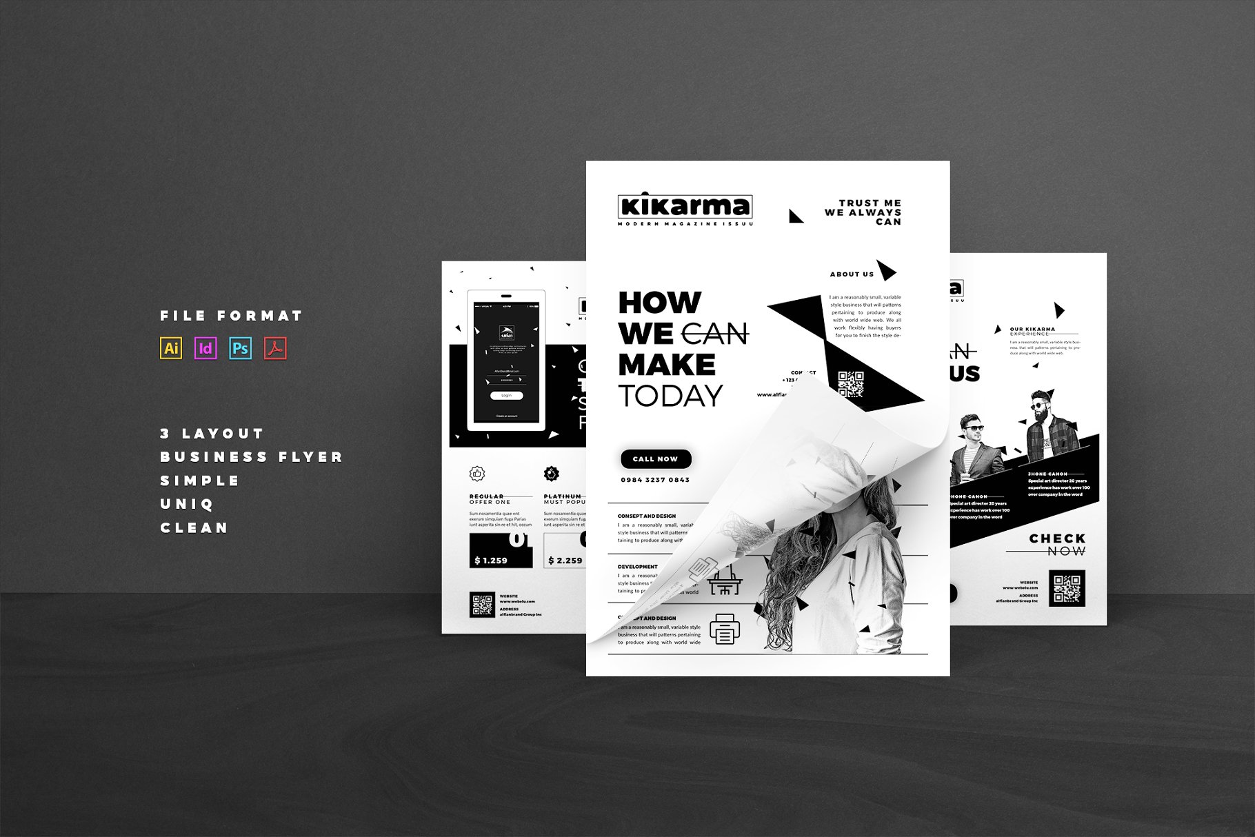 时尚黑白风格企业商务宣传传单模板 Flyer Template插图