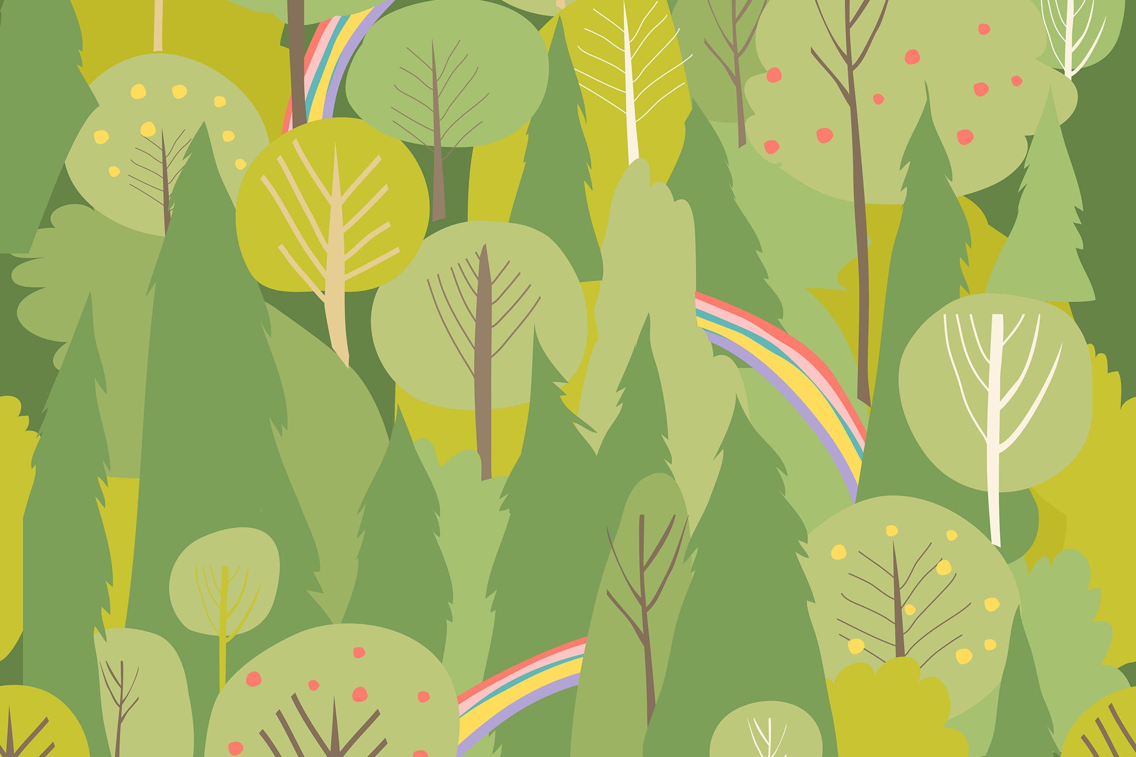 夏天森林水彩手绘无缝图案背景素材 Seamless vector summer forest pattern. Summer back插图