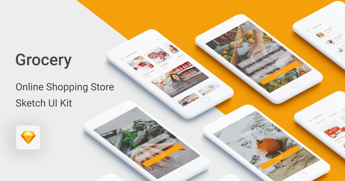 网上商城APP应用电商UI界面设计套件SKETCH素材 Grocery – Online Shopping Store UI Kit for Sketch插图
