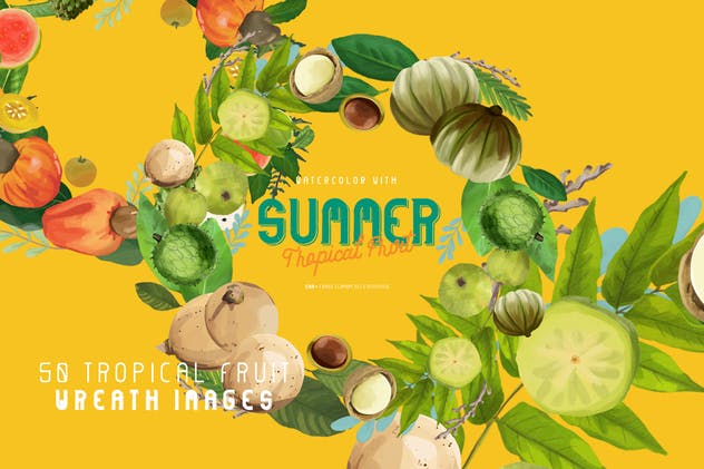 夏日热带水果水彩插画 Watercolor with summer – Tropical Fruit插图(5)