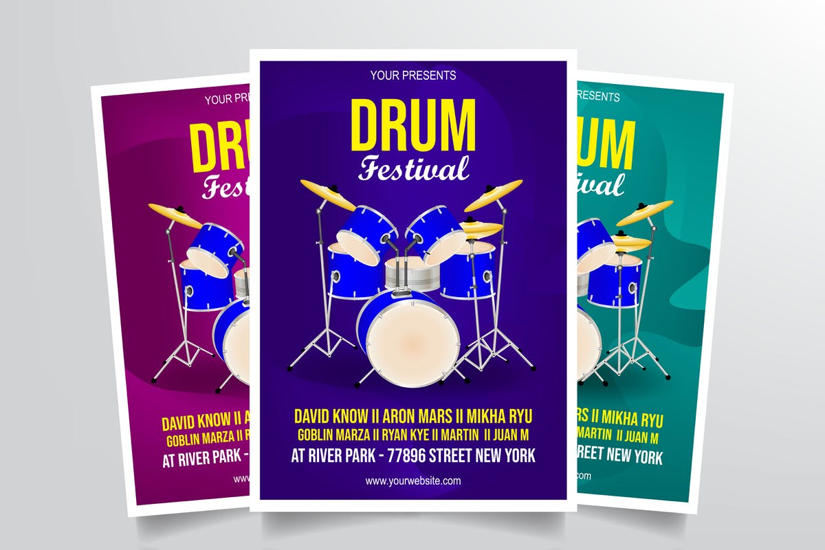 架子鼓演奏音乐会海报设计模板 Drum Festival Flyer Template插图