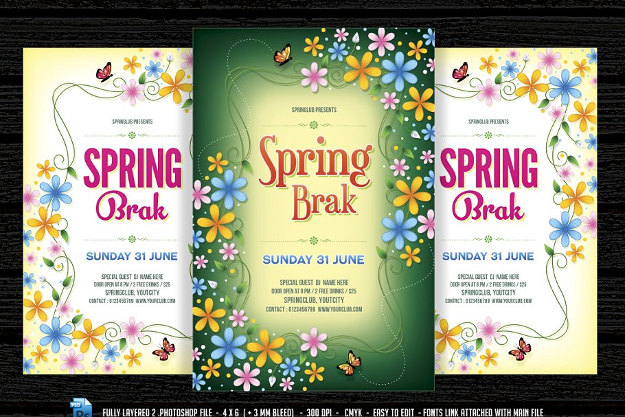 春季旅游活动海报模板 Spring Break /  Time Flyer插图