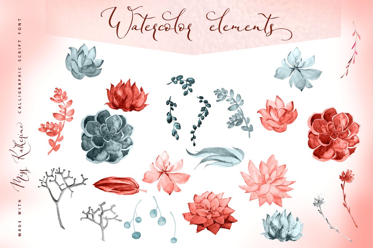 珊瑚花卉婚礼图案&字体套装插图(18)