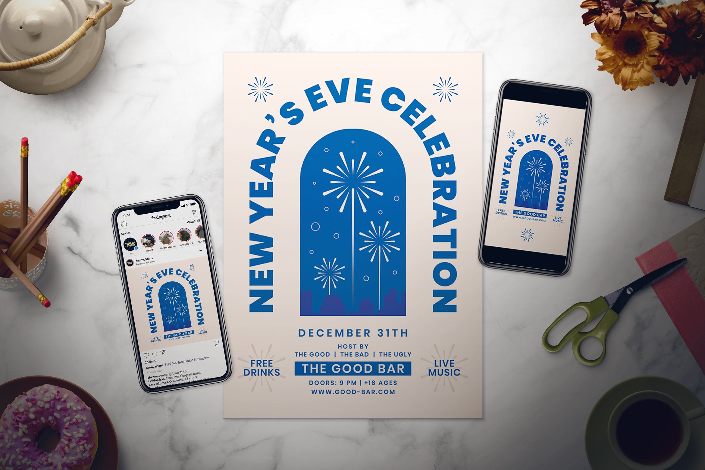 酒吧新年庆祝活动海报传单设计模板 New Year Flyer Set插图