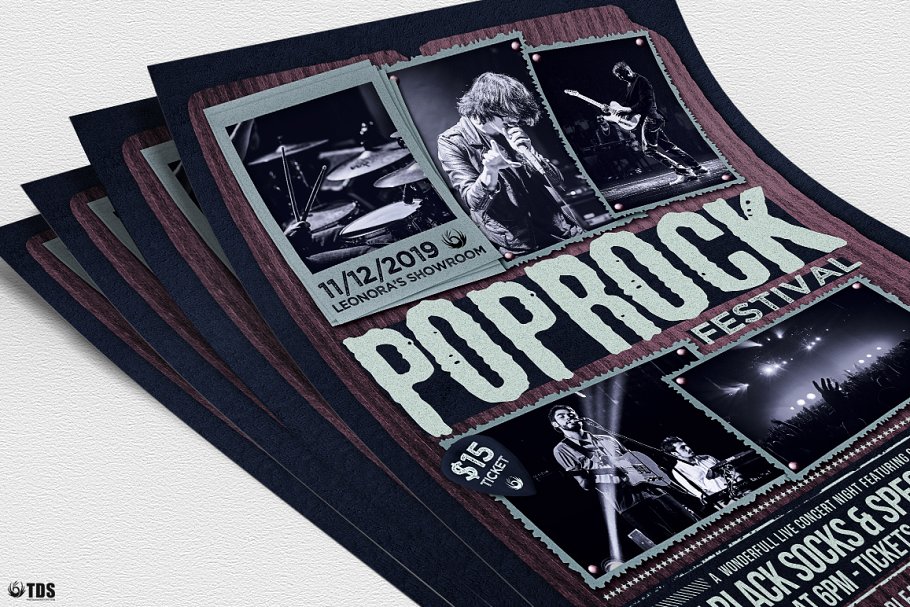 暗色调摇滚音乐节海报传单PSD模板V2 Pop Rock Festival Flyer PSD V2插图(4)