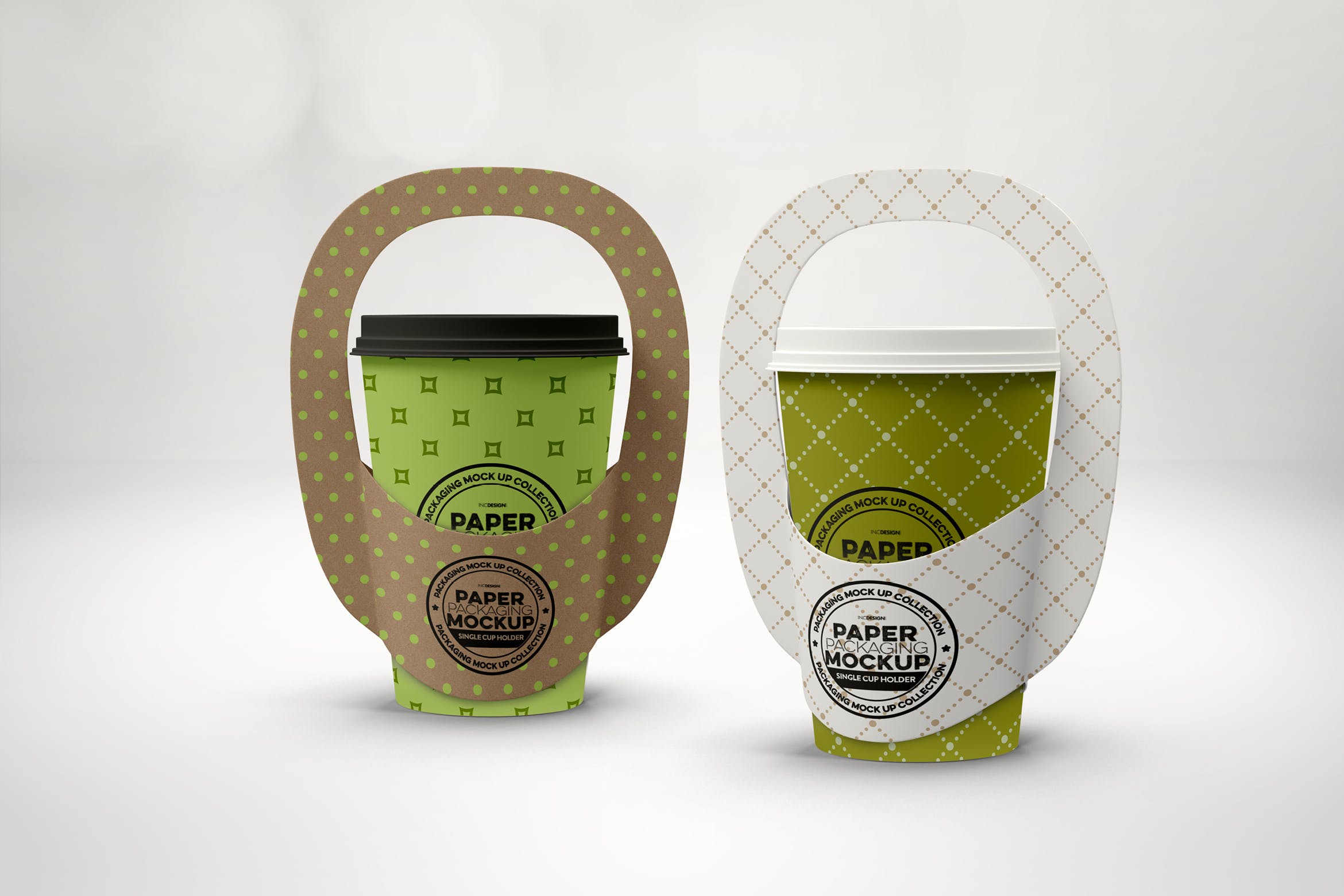 纸杯&纸杯外带包装设计样机模板 Single Cup Paper Carrier Packaging Mockup插图