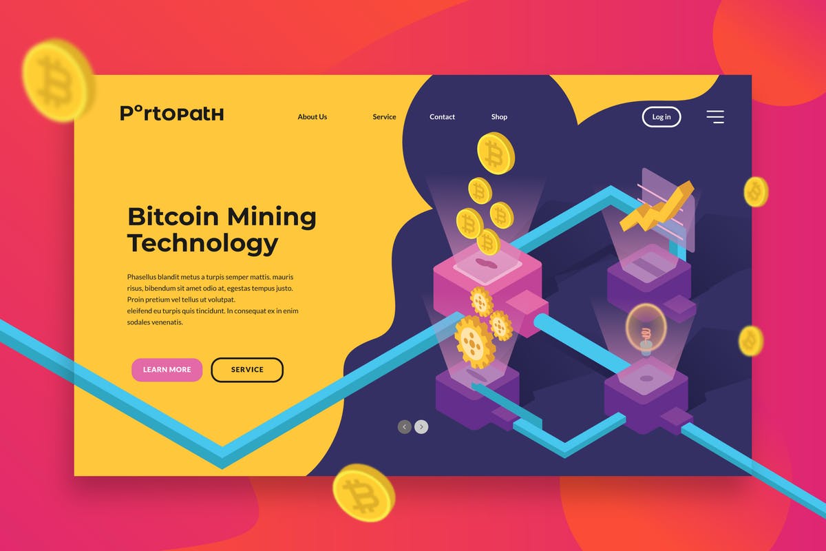 比特币挖矿技术插画Banner着陆页概念设计素材 Bitcoin Mining Technology插图