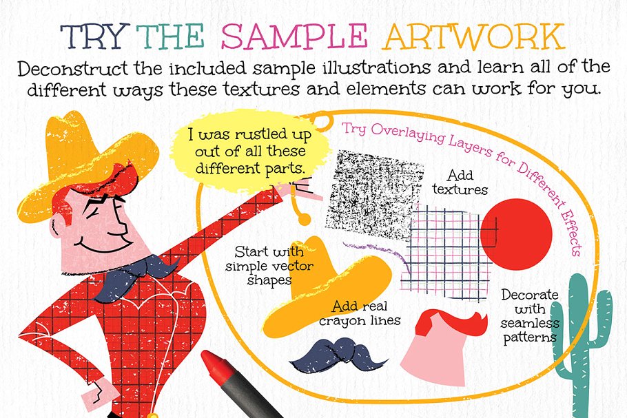 蜡笔纹理和设计元素 Crayon Textures and Design Elements插图(4)