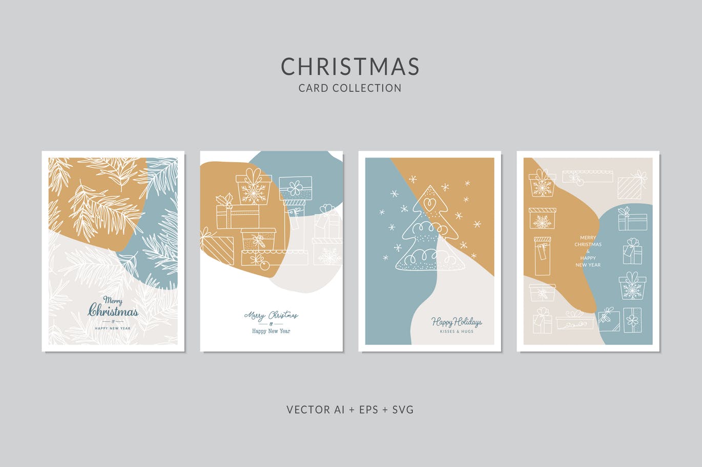 创意三色设计风格圣诞节贺卡矢量设计模板集v7 Christmas Greeting Card Vector Set插图