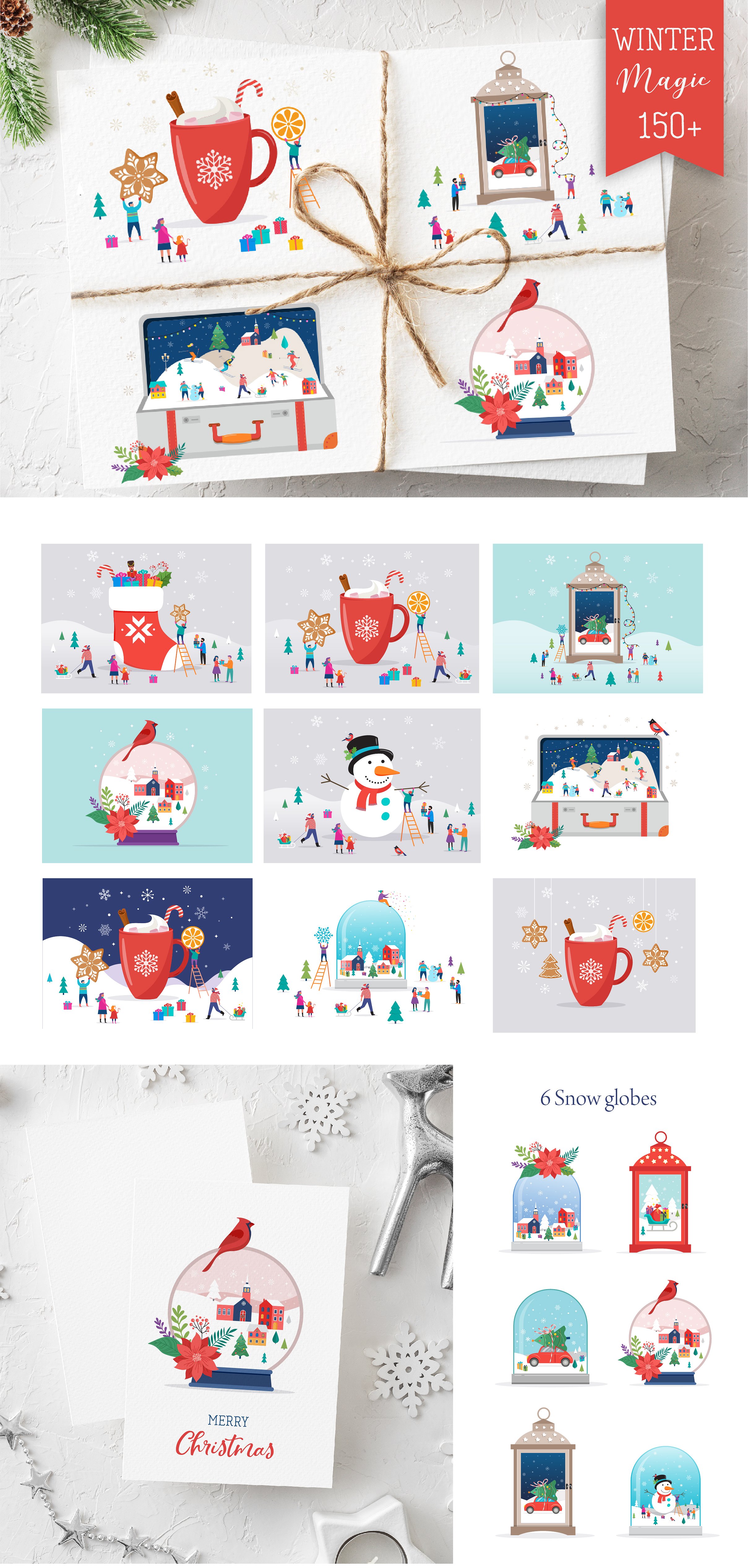 充满冬季魔力的圣诞节日手绘插画 Winter Magic – Christmas scenes插图