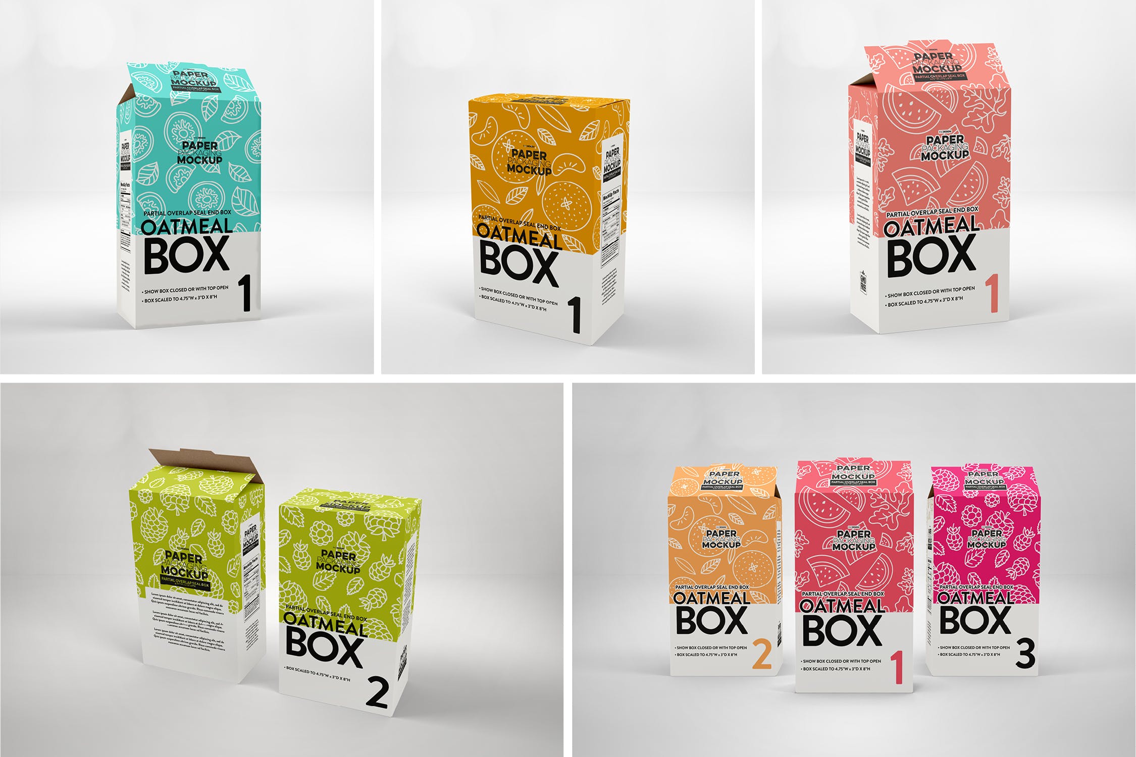 麦片盒包装纸盒设计效果图样机 Paper Cereal Box Packaging Mockup插图(1)