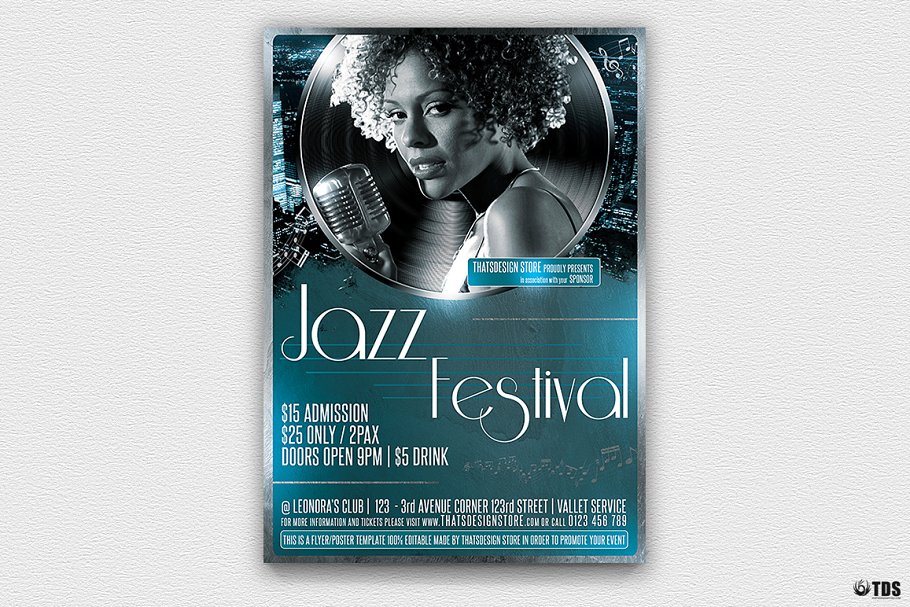 爵士音乐活动传单PSD模板v2 Jazzy Fest Flyer PSD V2插图(1)