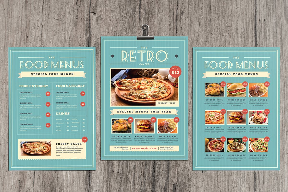 复古设计风格西式餐厅菜单设计PSD模板 Retro Vintage Food Menu插图