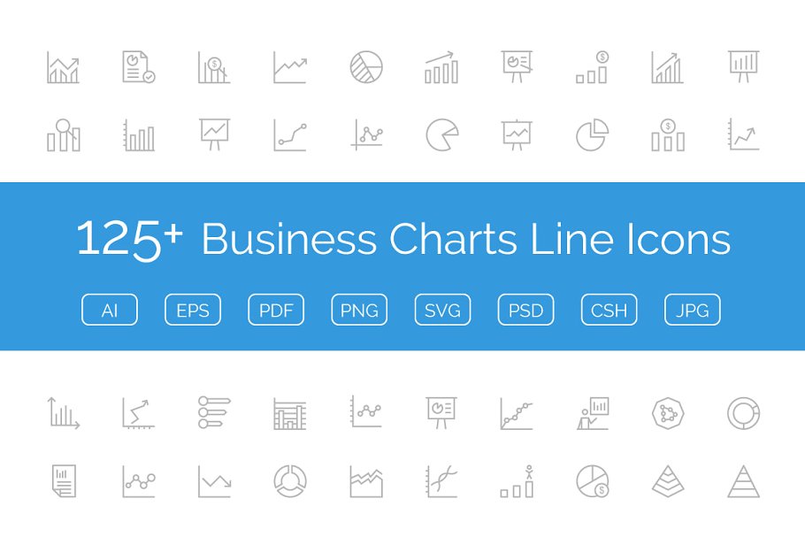 125+企业商务商业数据线条图标 125+ Business Charts Line Icons插图