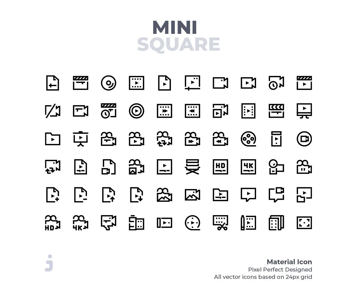 60枚视频多媒体主题线性图标矢量图标素材 Mini square – 60 Video Icons插图(1)