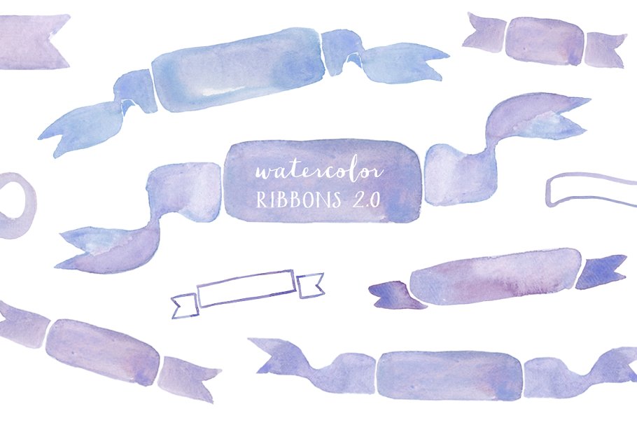 淡紫色手绘水彩丝带元素 Watercolor Ribbons Ver 2.0插图