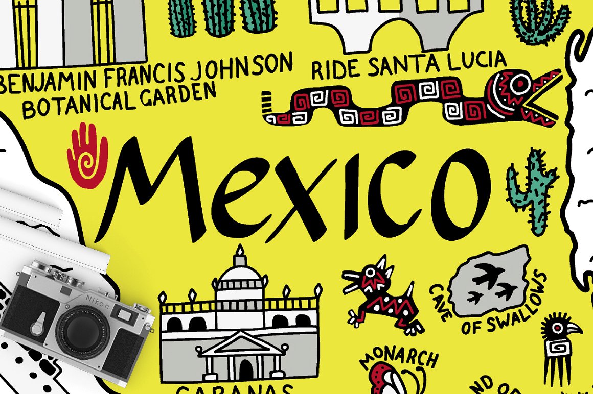 漂亮的墨西哥地图卡通插画矢量素材下载[ai,eps,png,jpg]插图