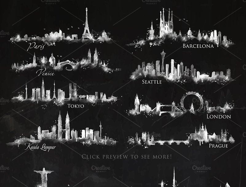 71个城市水彩剪影矢量图形 Silhouette city插图(3)