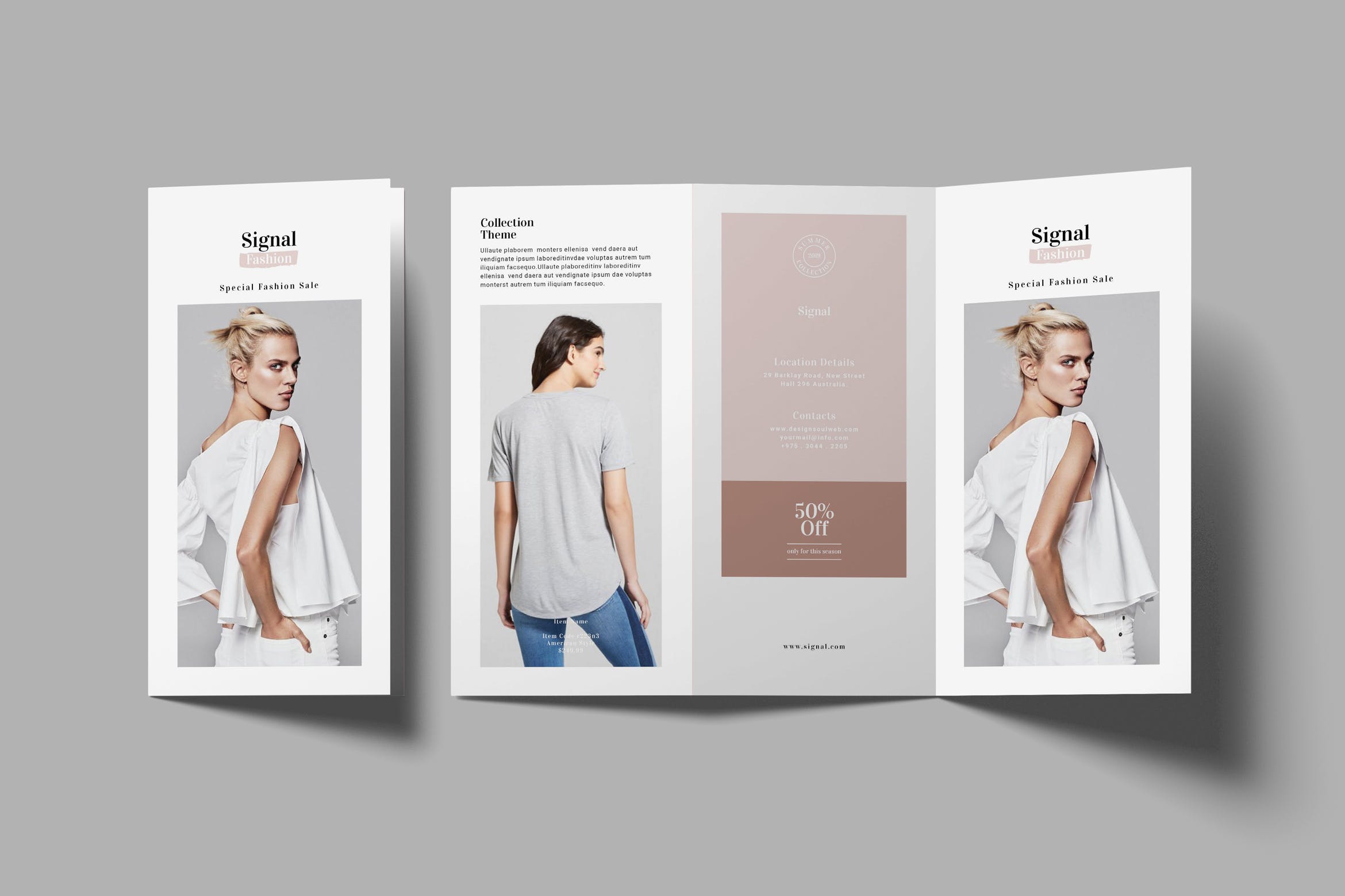 时尚行业三折页宣传页设计模板 Fashion Trifold Brochure插图