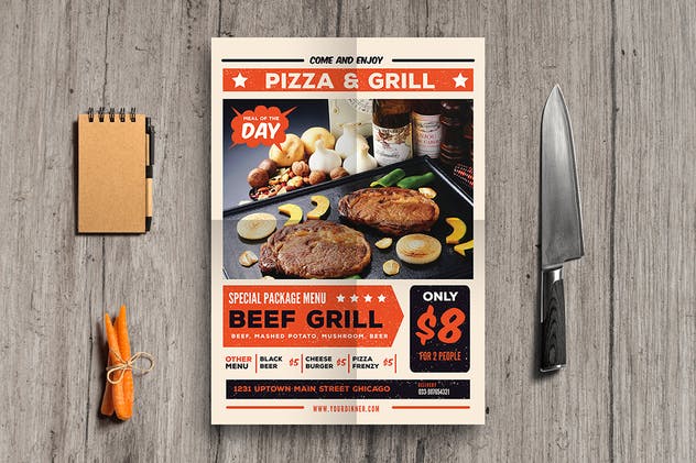 复古西餐厅食品传单菜单设计模板 Retro Food Flyer Menu插图(2)