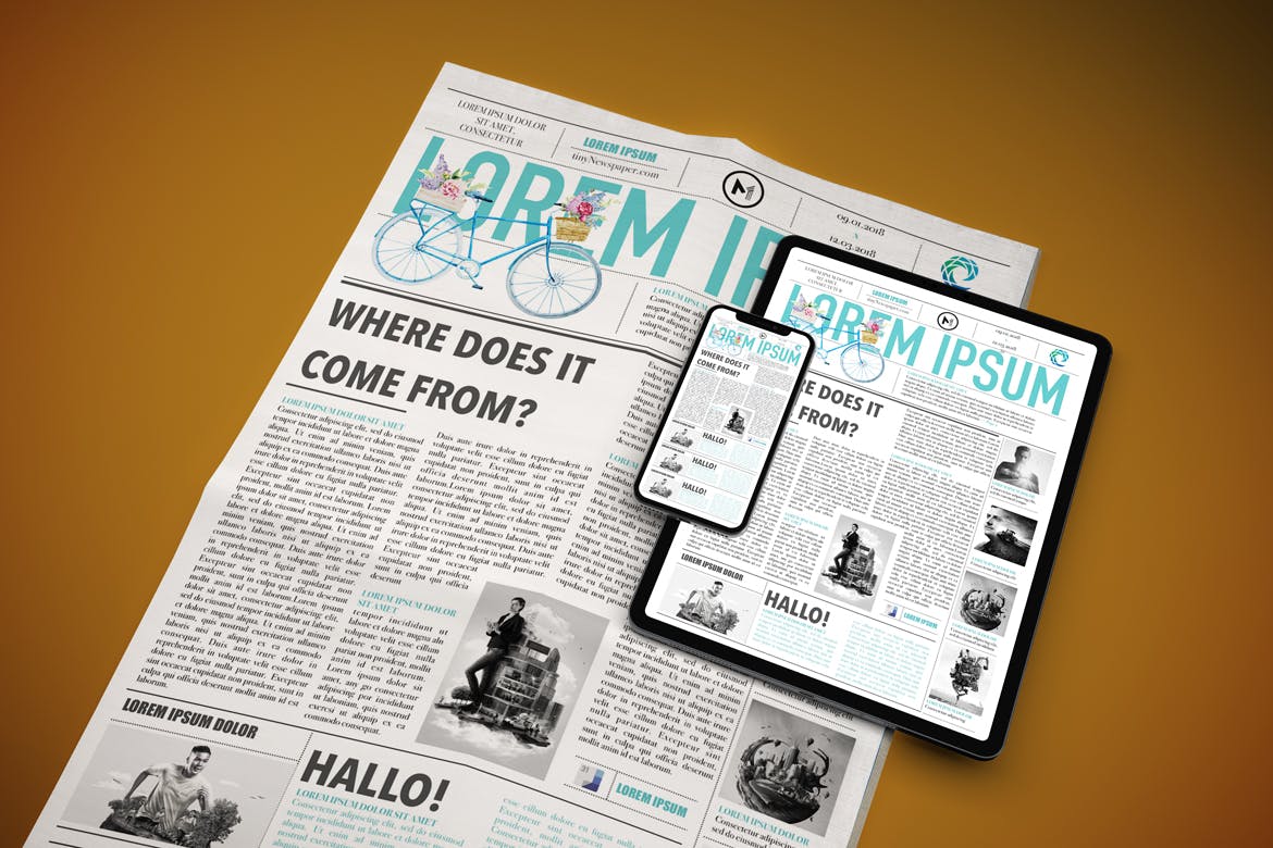 电子版报纸版式设计效果图样机 Newspaper App MockUp插图(3)