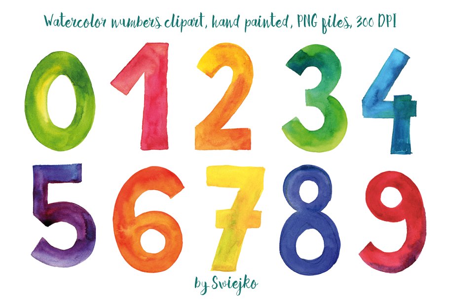 0-9水彩数字图形 Watercolor Numbers插图