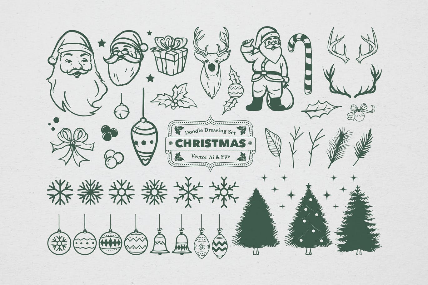 圣诞节主题矢量手绘设计素材[黑白风格] Christmas Drawing Set插图