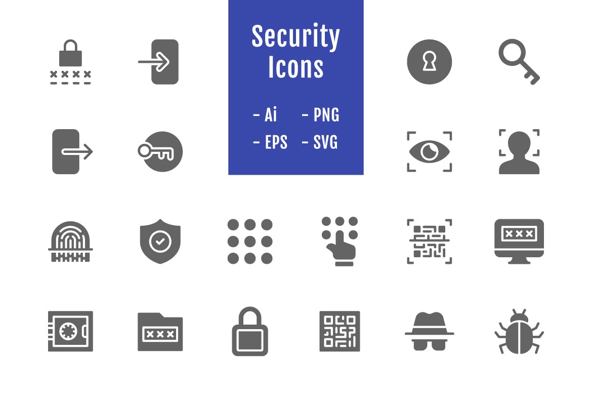 20枚信息安全主题实心矢量图标 20 Security Icons (Solid)插图(1)