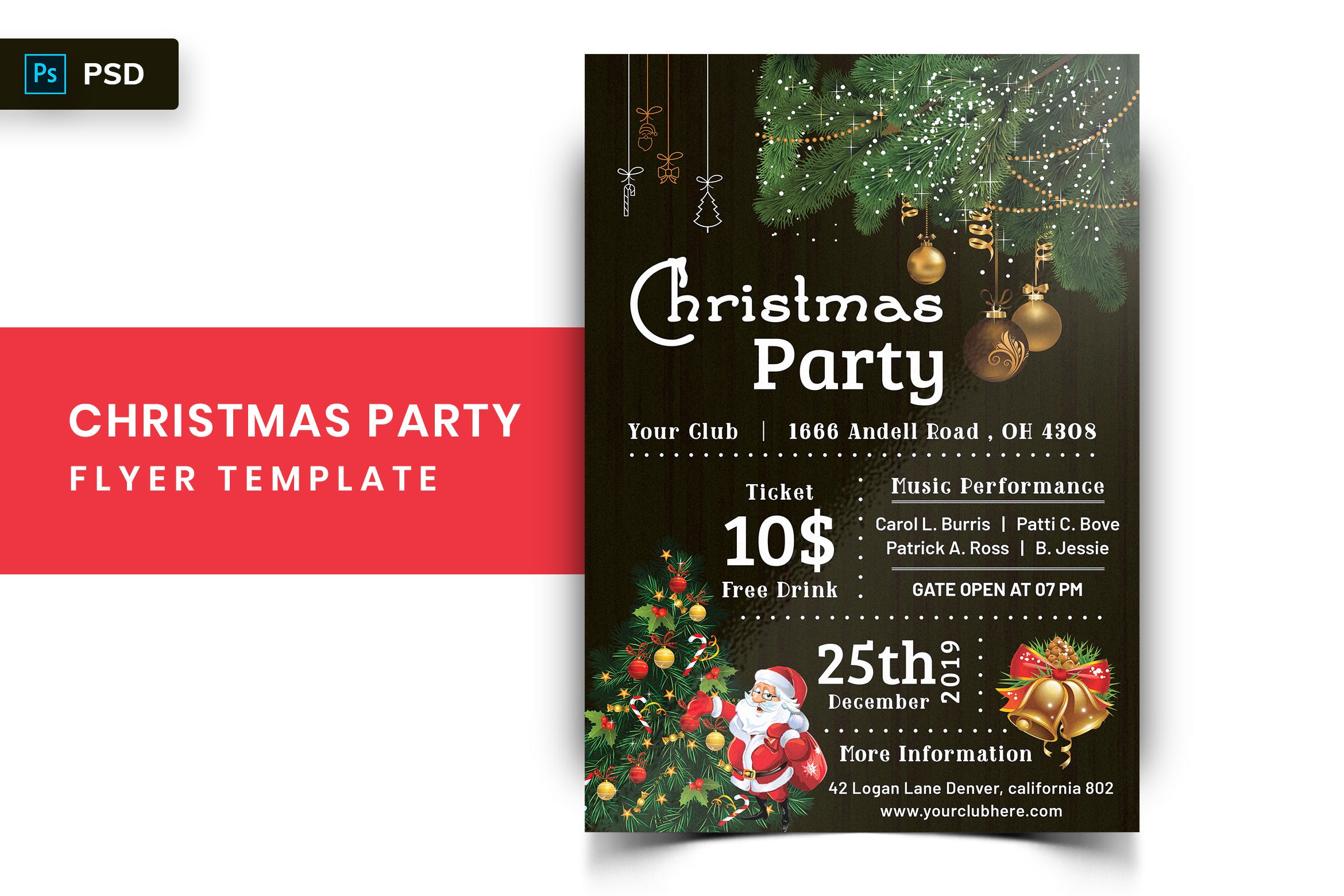 圣诞节主题派对邀请海报传单模板v2 Christmas Party Flyer-02插图