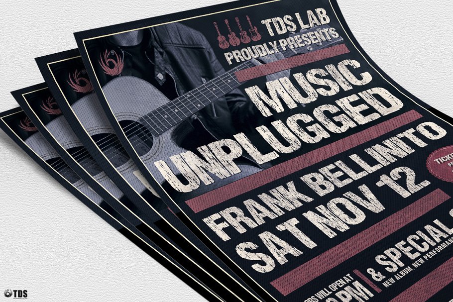 电吉他音乐表演宣传海报PSD模板 Music Unplugged Flyer PSD插图(4)