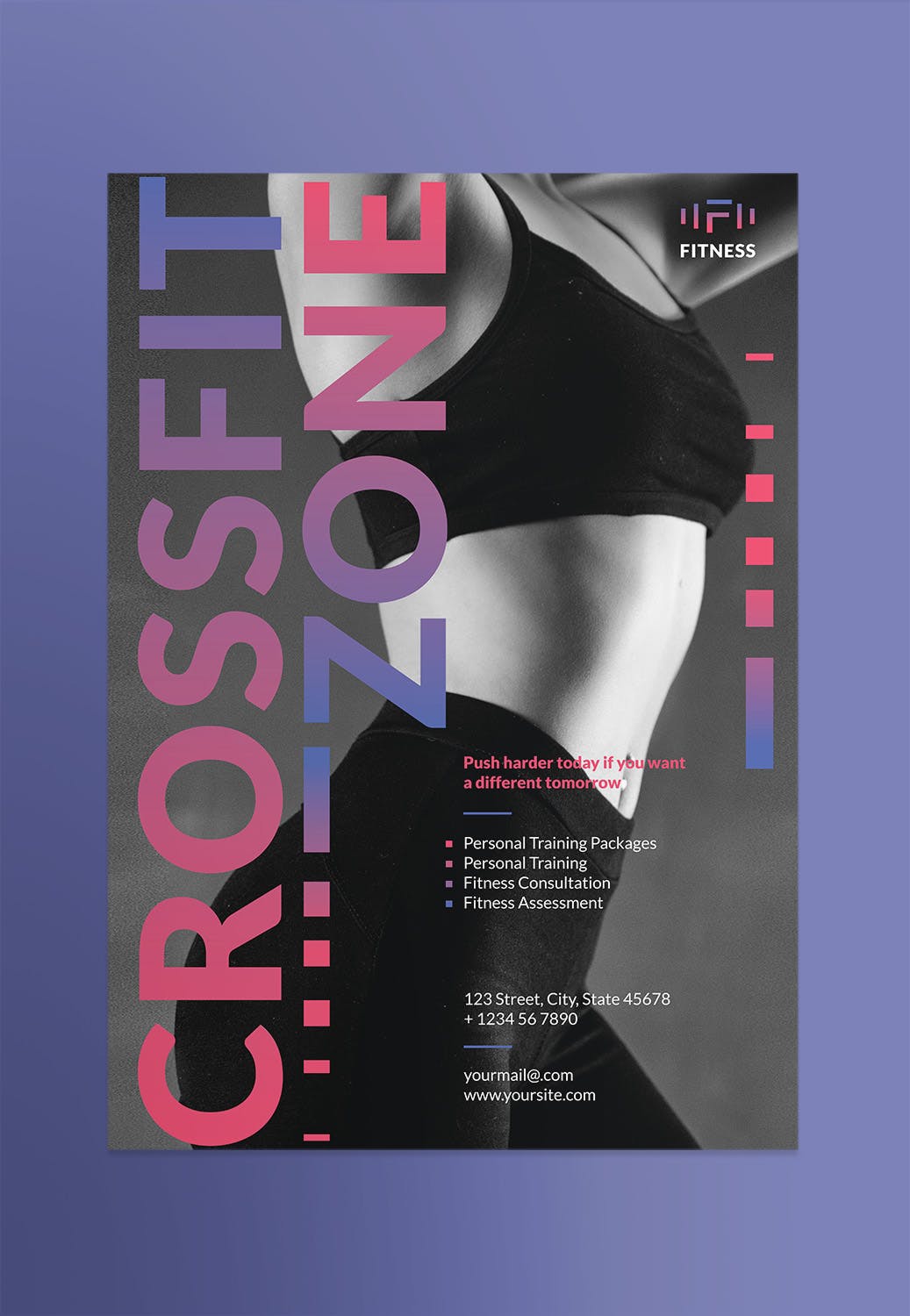 健身俱乐部/健身私教海报设计模板 Fitness Studio Poster插图(1)