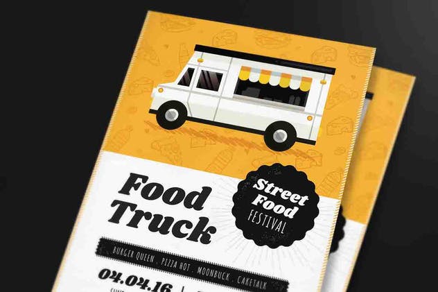 食品快餐车传单＆菜单设计模板 Food Truck Festival Flyer & Menu插图(3)