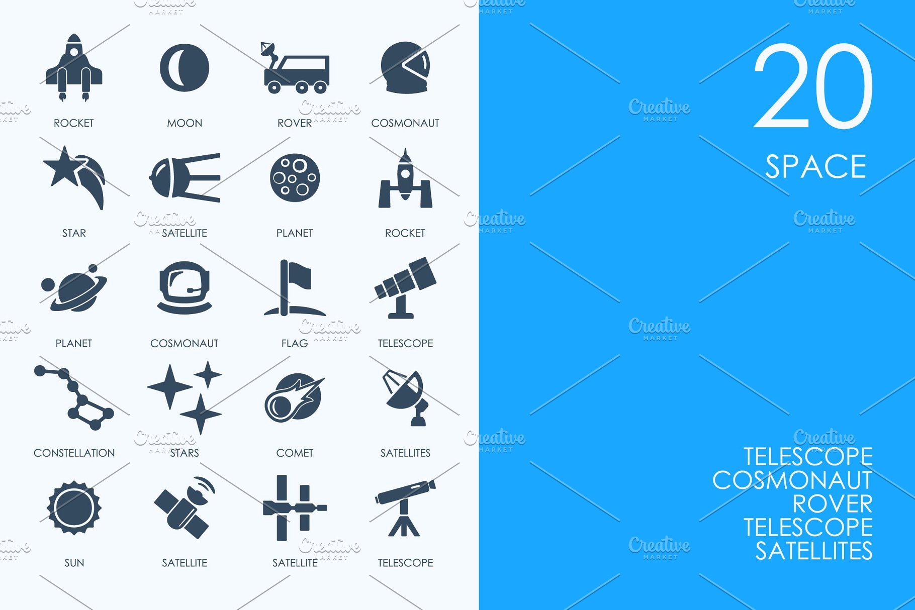 20个空间站太空探索航天器图标  Space icons插图