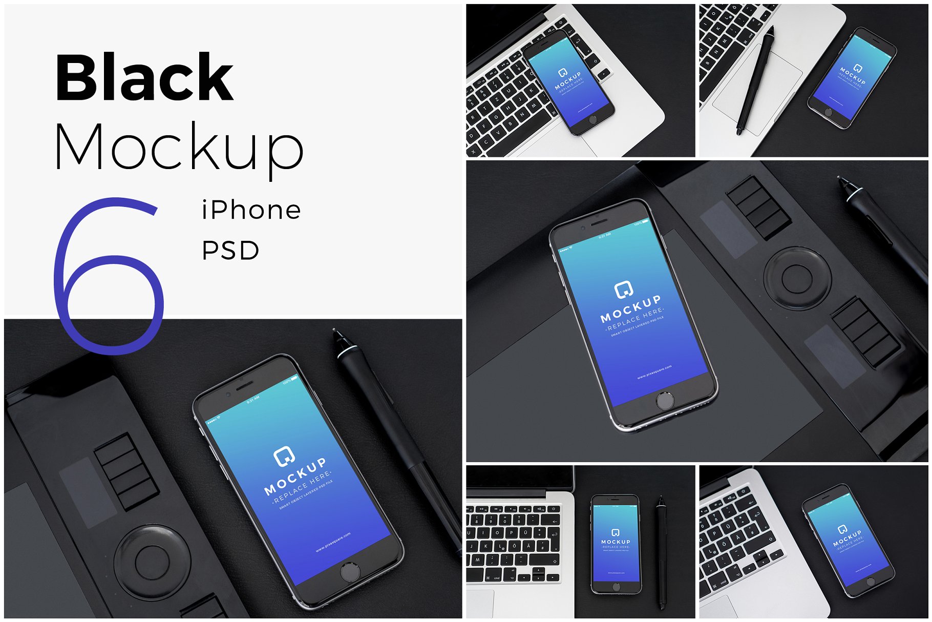 经典旧款黑色iPhone样机PSD模板 Black iPhone Mockups PSDs插图