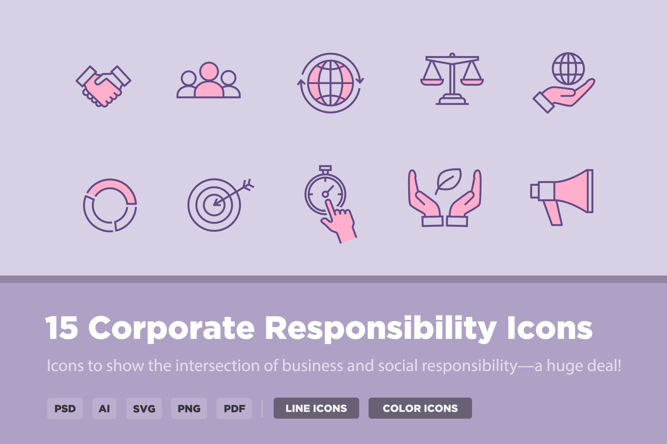 15枚企业社会责任主题矢量图标 15 Corporate Social Responsibility Icons插图