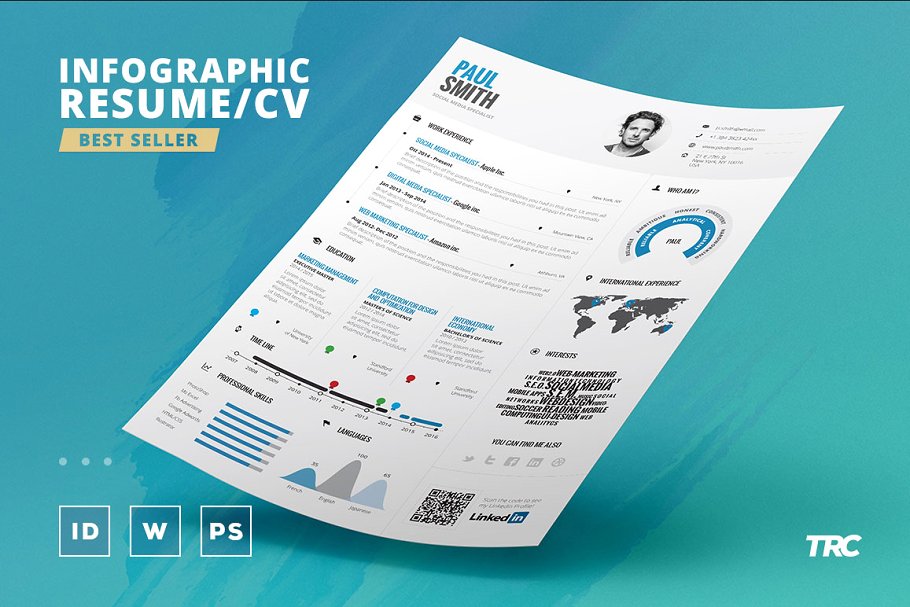 信息图表风格简历制作模板 Infographic Resume/Cv Template Vol.1插图