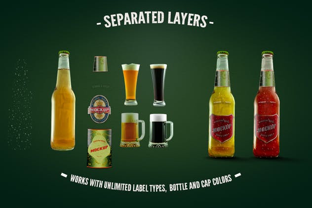 透明玻璃啤酒瓶包装样机模板 Beer Bottle Mockup插图(1)