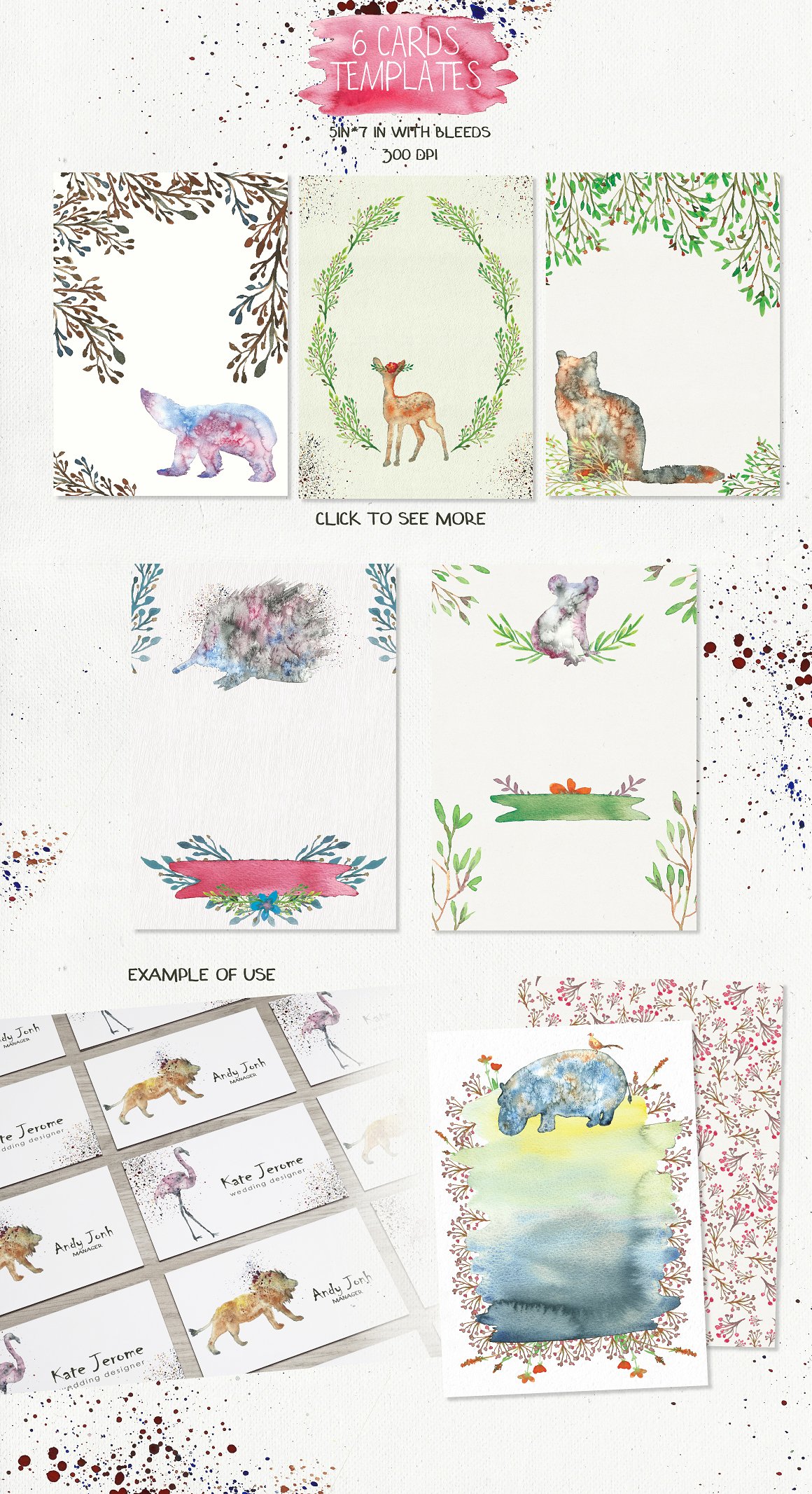 极力推荐：动物水彩剪贴画、纹理、Logo模板等合集 Animal Zone Watercolor collection[1.48GB]插图(4)